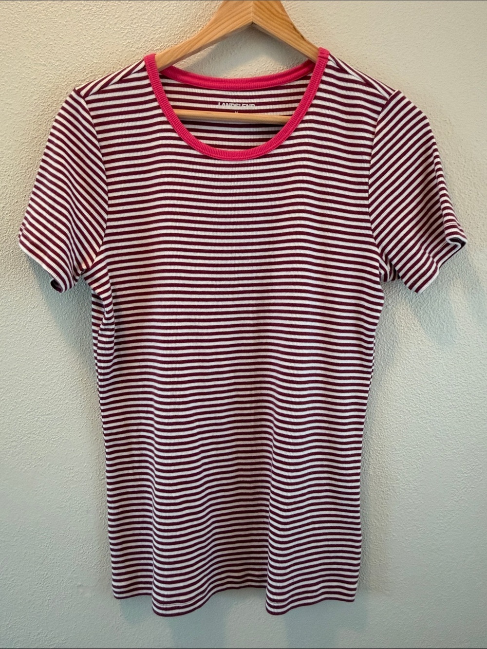 Lands end stripped rib knit short sleeve tee | size medium